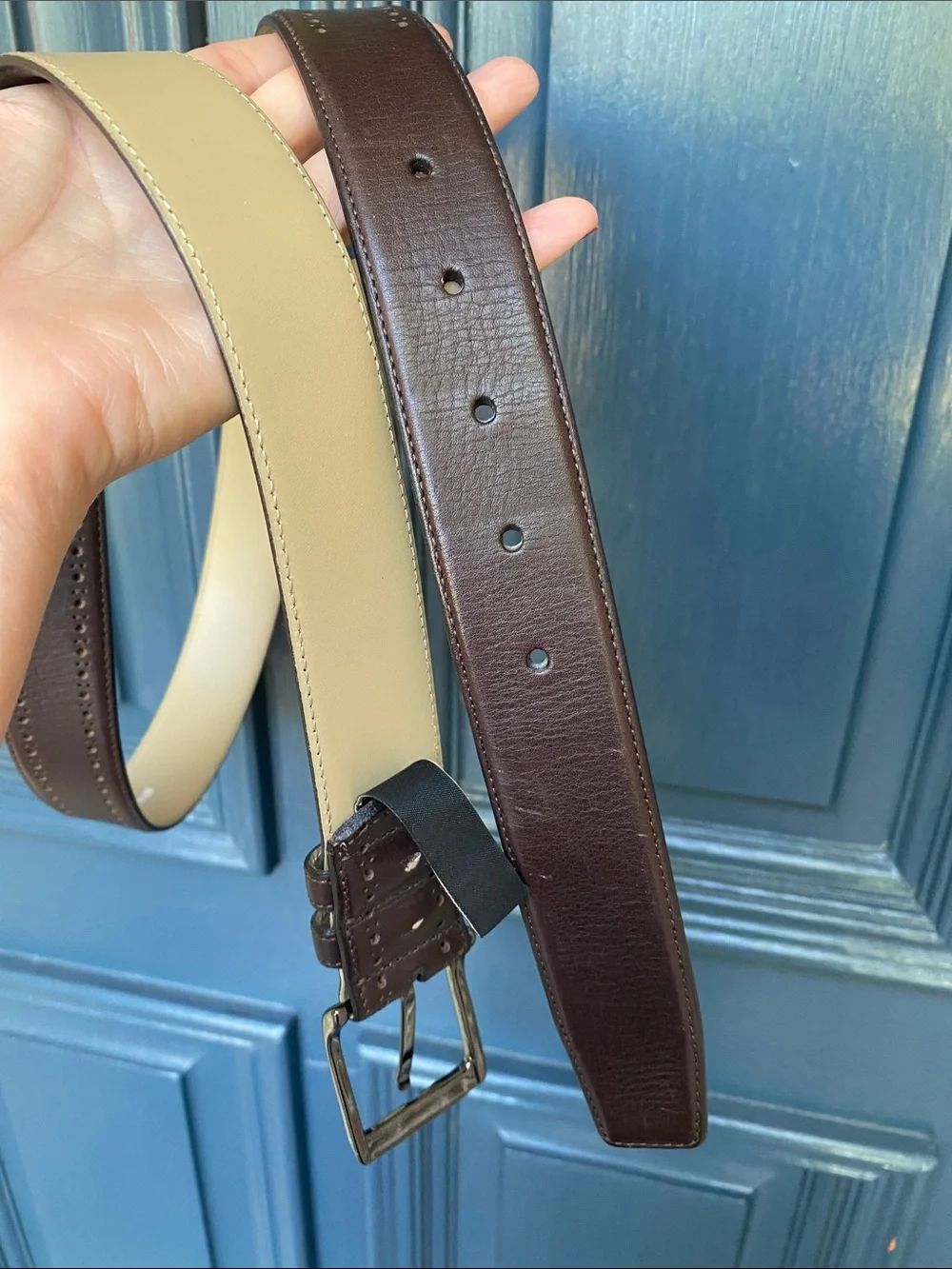 Mezlan Brown Leather Belt  w/ Perforated Brogue Edge Made in Spain Size 40